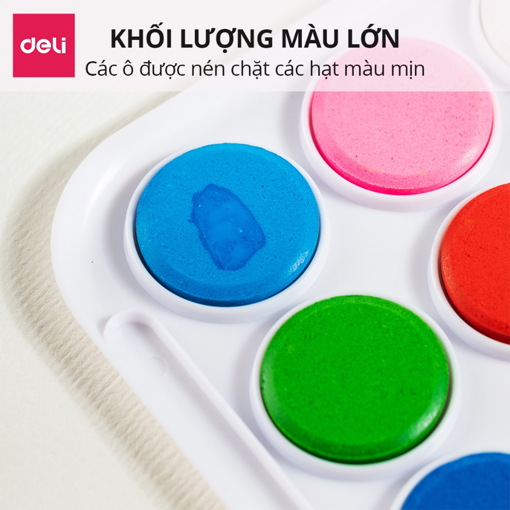 Bộ Màu Nước Dạng Nén Solid Water Color Deli - 8/12/21 Màu Tươi Đậm Mịn Dễ Hòa Tan Tô Màu Vẽ Tranh Học Sinh Chuyên Nghiệp