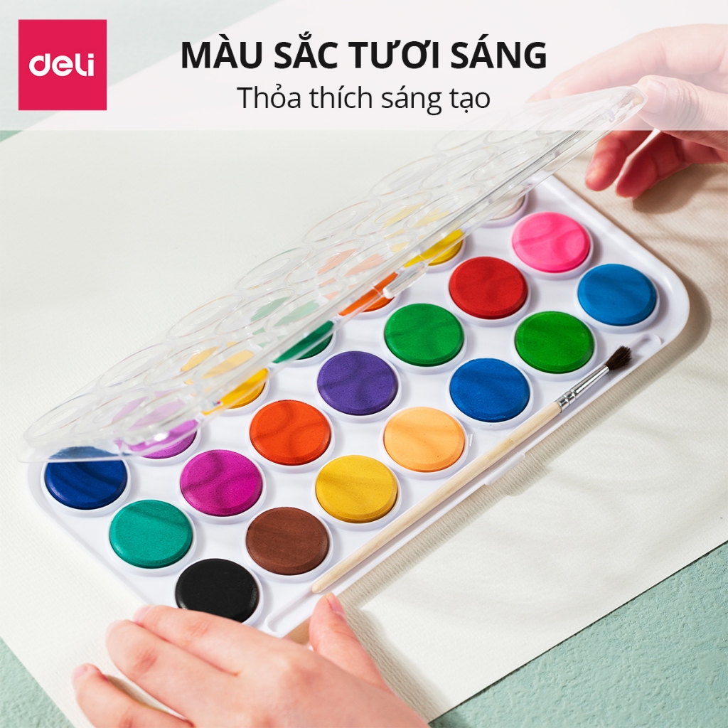 Bộ Màu Nước Dạng Nén Solid Water Color Deli - 8/12/21 Màu Tươi Đậm Mịn Dễ Hòa Tan Tô Màu Vẽ Tranh Học Sinh Chuyên Nghiệp