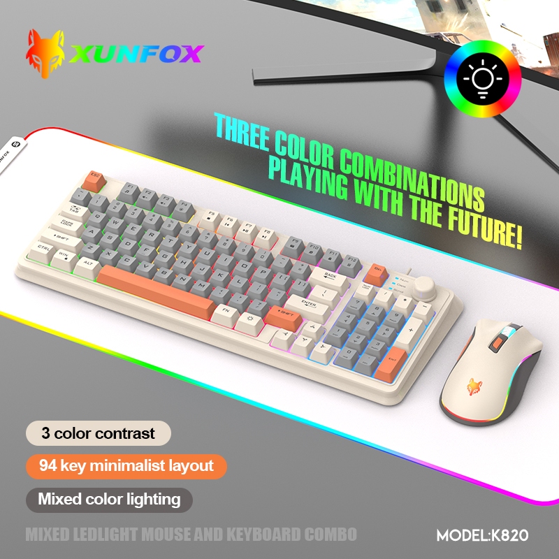 Bàn phím cơ chơi game có dây XUN FOX K82 - Đèn LED 3 màu, cảm giác cơ học, phụ kiện máy tính để bàn