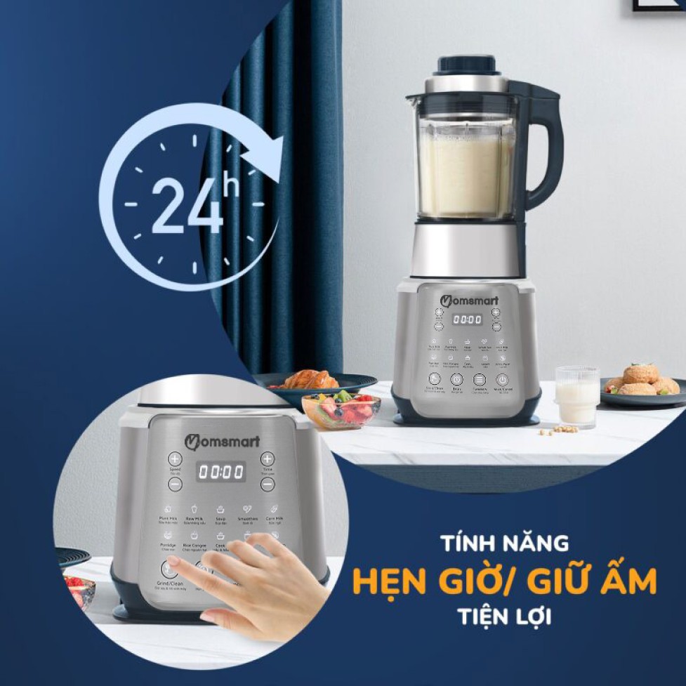 Máy làm sữa hạt đa năng dung tích 1.75 lít 16 trong 1 Momsmart - Máy xay nấu đa năng - Nấu cháo 1750ml bảo hành 24 tháng