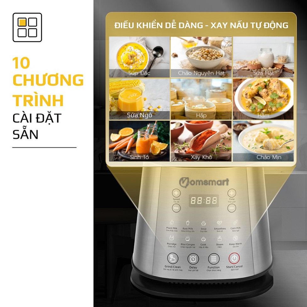 Máy làm sữa hạt đa năng dung tích 1.75 lít 16 trong 1 Momsmart - Máy xay nấu đa năng - Nấu cháo 1750ml bảo hành 24 tháng
