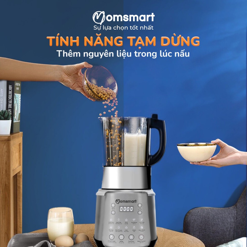 Máy nấu sữa hạt đa năng dung tích 16 trong 1 Momsmart - Máy xay nấu đa năng - Nấu cháo 1800ml bảo hành 24 tháng
