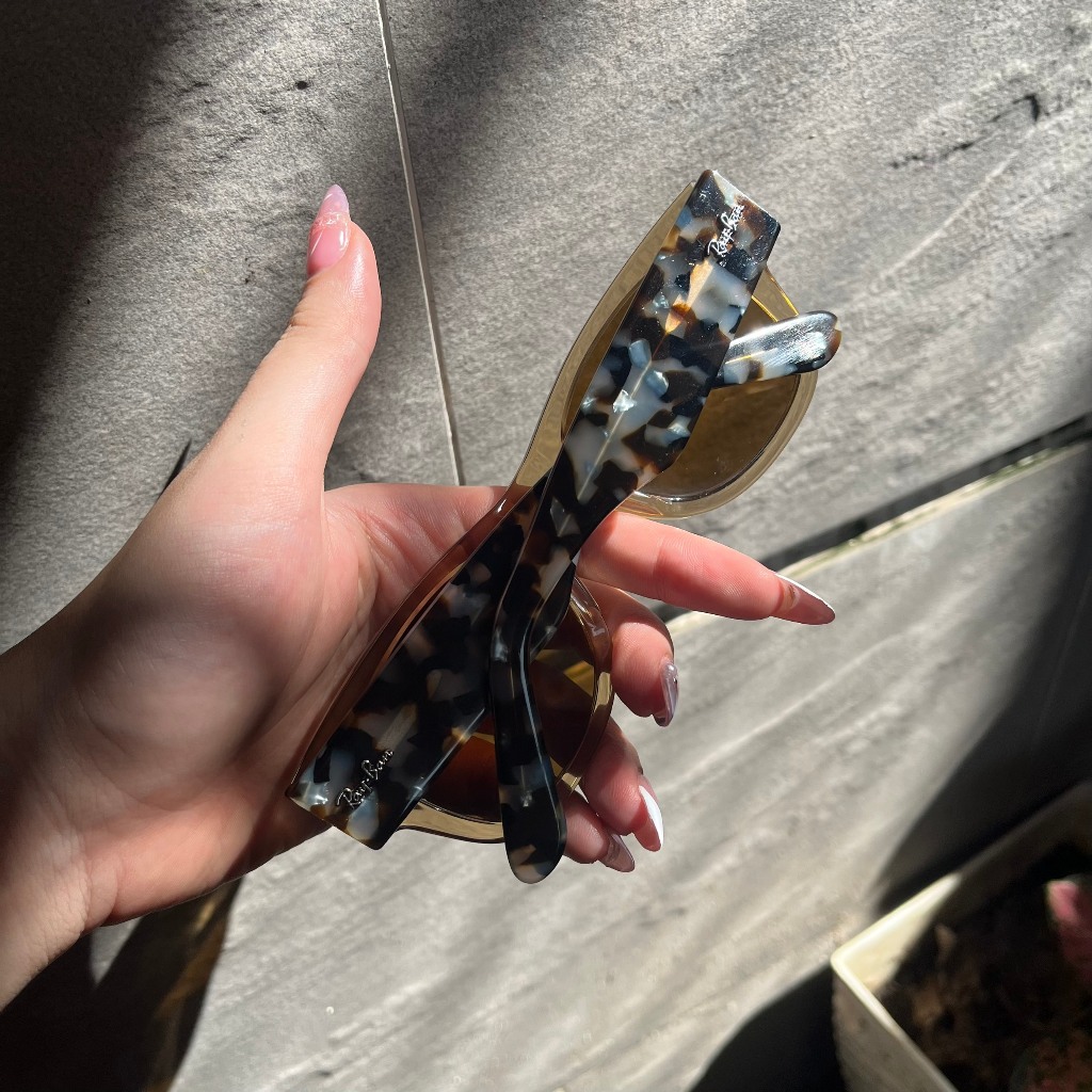 Kính râm mát 0840s Mega Wayfarer của ý, 2nd, tròng thủy tinh tráng gương vàng chanh, gọng vân đá đồi mồi. thời trang