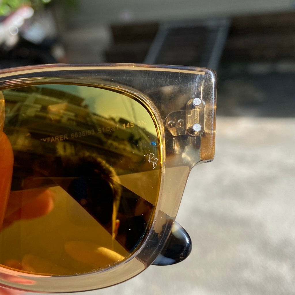 Kính râm mát 0840s Mega Wayfarer của ý, 2nd, tròng thủy tinh tráng gương vàng chanh, gọng vân đá đồi mồi. thời trang