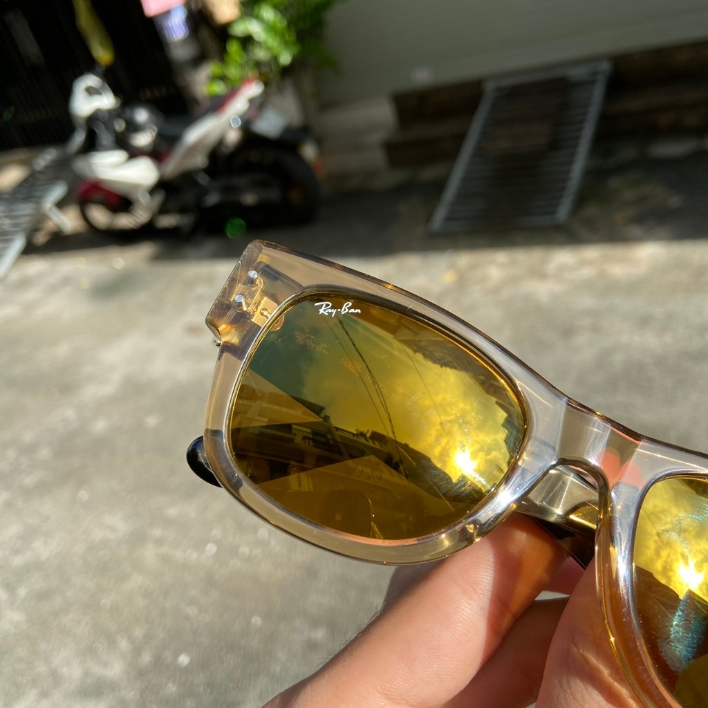 Kính râm mát 0840s Mega Wayfarer của ý, 2nd, tròng thủy tinh tráng gương vàng chanh, gọng vân đá đồi mồi. thời trang