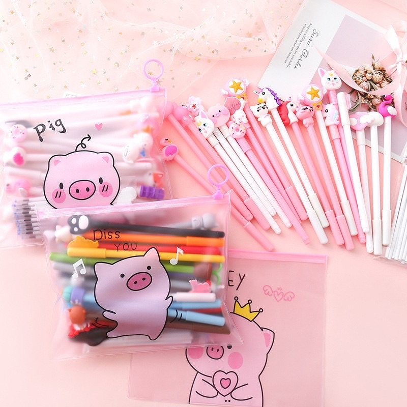 Bút Bi Nước Mực Gel Màu Đen Nhiều Mẫu Hoạt Hình Dễ Thương Cute Bizbooks