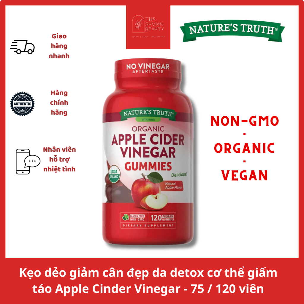 Kẹo dẻo giảm cân đẹp da detox cơ thể giấm táo Apple Cinder Vinegar - 75/120 viên