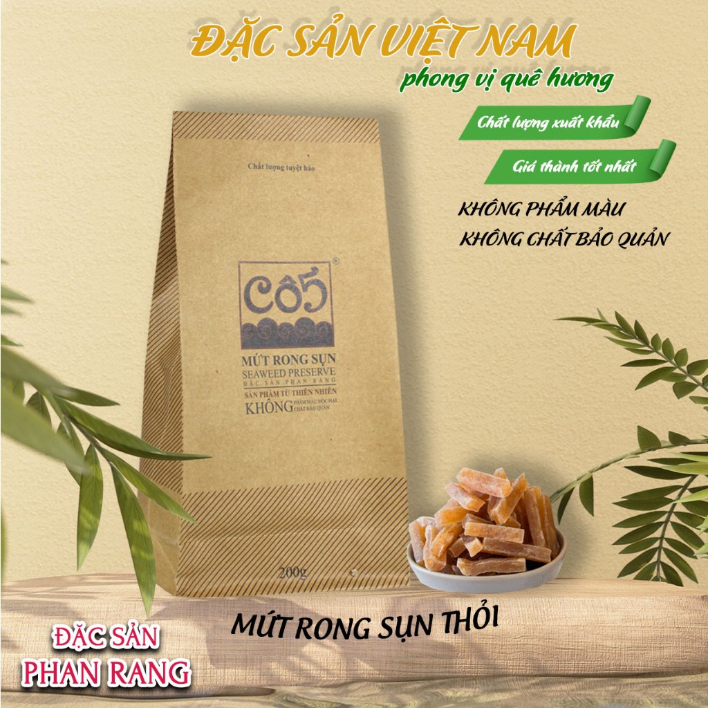 Mứt rong sụn thỏi - Thương hiệu CÔ 5 - Đặc sản Ninh Thuận - Túi giấy 200g - Kingsmart