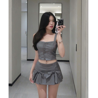 Chân váy xám nơ - Áo giả corset ( có tách set )