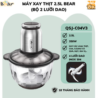 Máy Xay Thịt Đa Năng 2.5L BEAR QSJ-C04V3, 350W - Xay Sinh Tố - Tỏi ớt- Đá Bào_Chính Hãng_BH 18 tháng