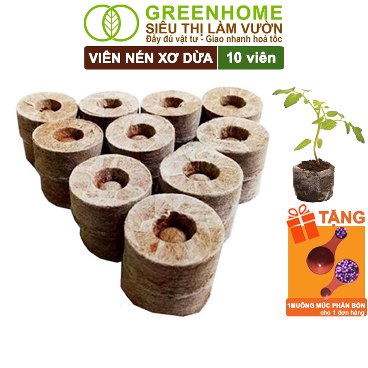 Viên Nén Xơ Dừa Greenhome, 10 Viên, Ươm Hạt Giống, Ươm Cây Con Tiện Lợi, Đầy Đủ Dinh Dưỡng, Cây Phát Triển Nhanh