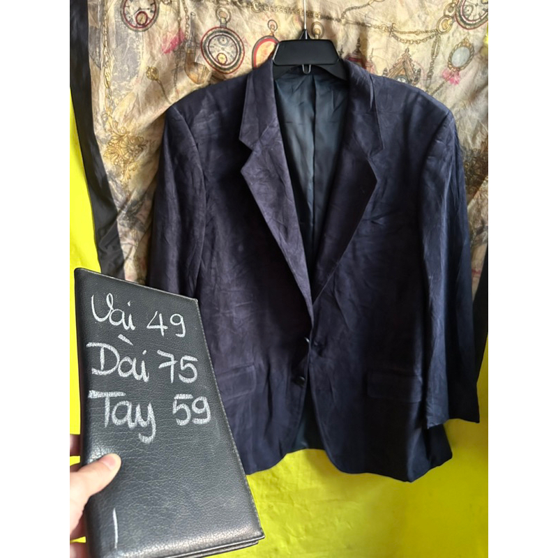 ❣️Áo Vest Blazer Nam Tím Xanh ~1m75 -2 lớp Lỗi Cổ Áo Xù sale (Da Lộn )2hands ( Hàng si Nhật bản)