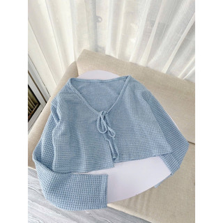 Áo Khoác Lửng Cột Dây Len Gân Tay Dài
