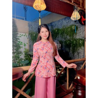  B.A79 -   Áo Lẻ   Bà Ba Lụa in Hoa Thanh Liễu Nút Bọc Dây Kéo - Hân Nguyễn Áo Bà Ba 