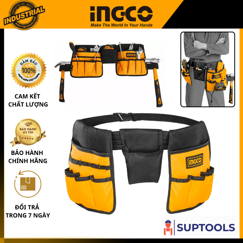 Giỏ đựng công cụ đeo lưng INGCO HTBP02031 Túi dụng cụ đa năng đeo hông cơ khí, điện lạnh,công trình [Đồ nghề chính hãng]
