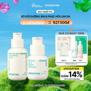 Bộ đôi serum cấp ẩm phục hồi da INNISFREE Green Tea Seed Hyaluronic Serum 80ml & Retinol Cica Repair Ampoule 30ml