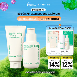 Bộ đôi làm sạch & cấp ẩm Sữa rửa mặt INNISFREE GreenTea Amino Cleansing Foam 150g & Green Tea Seed Hyaluronic Serum 80mL