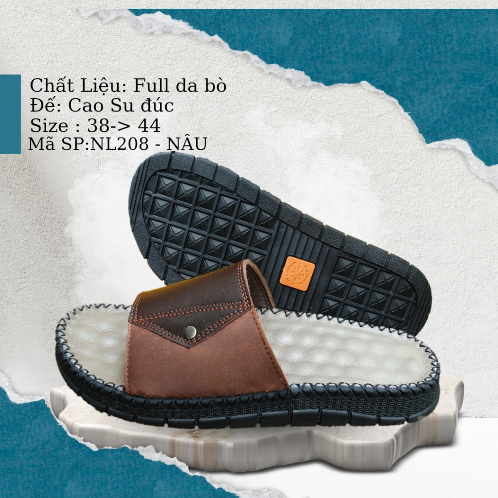 Dép nam, dép da quai ngang da bò cao cấp phối 2 màu da trẻ trung chất da mềm mại CHYACHY C208