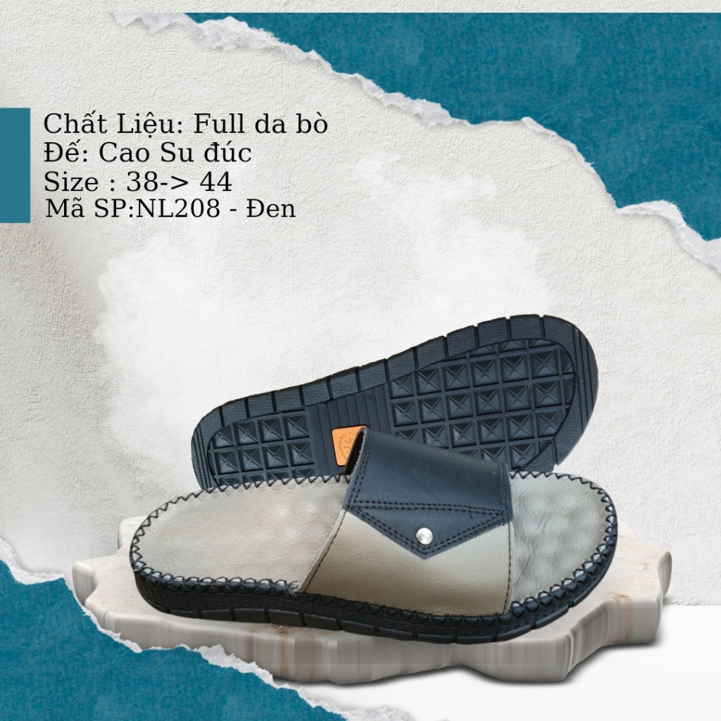 Dép nam, dép da quai ngang da bò cao cấp phối 2 màu da trẻ trung chất da mềm mại CHYACHY C208