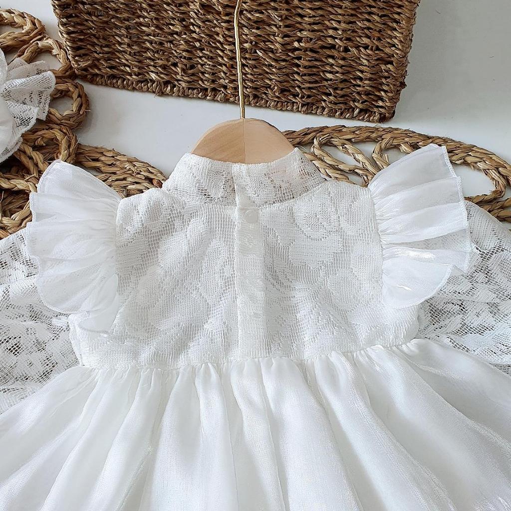 Body váy cổ tàu trắng ren 2 tầng kèm mũ 2-12 Kg ,Body cho bé gái sơ sinh đầy tháng thôi nôi chât mềm mịn