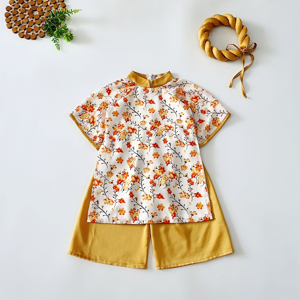 Áo Dài Voan Pháp Hoa Nhí Cho Bé Gái 3-18 Kg ,Chất Mềm Mịn