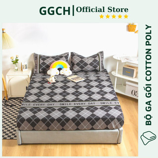 [Hàng Đẹp] Bộ ga chun kèm đôi vỏ gối Poly cotton mẫu kẻ dứa đen (IB để chọn mẫu nha)