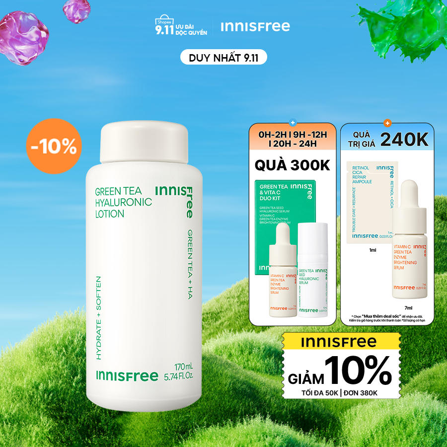 [Mã COSINNIJ - 8% đơn 250K] Sữa dưỡng ẩm từ trà xanh đảo Jeju Innisfree Green Tea hyaluronic lotion 170ml (NEW 2023)