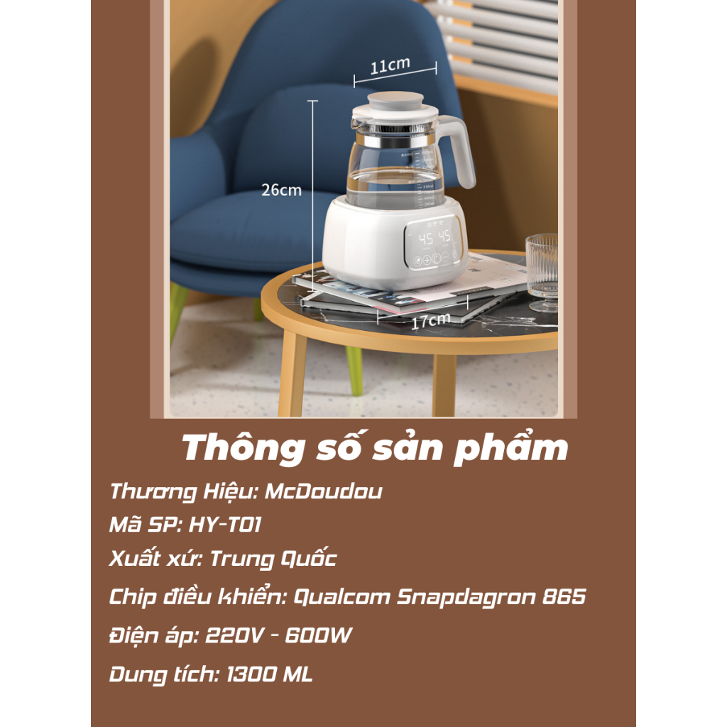 Máy đun nước, Hâm nước pha sữa, hâm sữa, tiệt trùng, khử clo đa năng MCDOUDOU - LEMKIDS