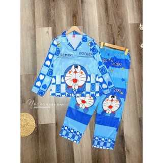 Mẫu Bộ Pjama Lụa xước ánh kim 5D tay dài quần dài cho mẹ và bé gái từ 13kg đến 70kg, chất lụa xước mềm, mỏng, mịn, mát