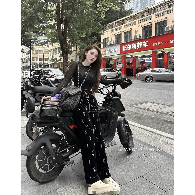 QUẦN XUÔNG NHUNG ĐÍNH ĐÁ CHỮ HÃNG CẠP CHUN DÂY XÍCH MS16299