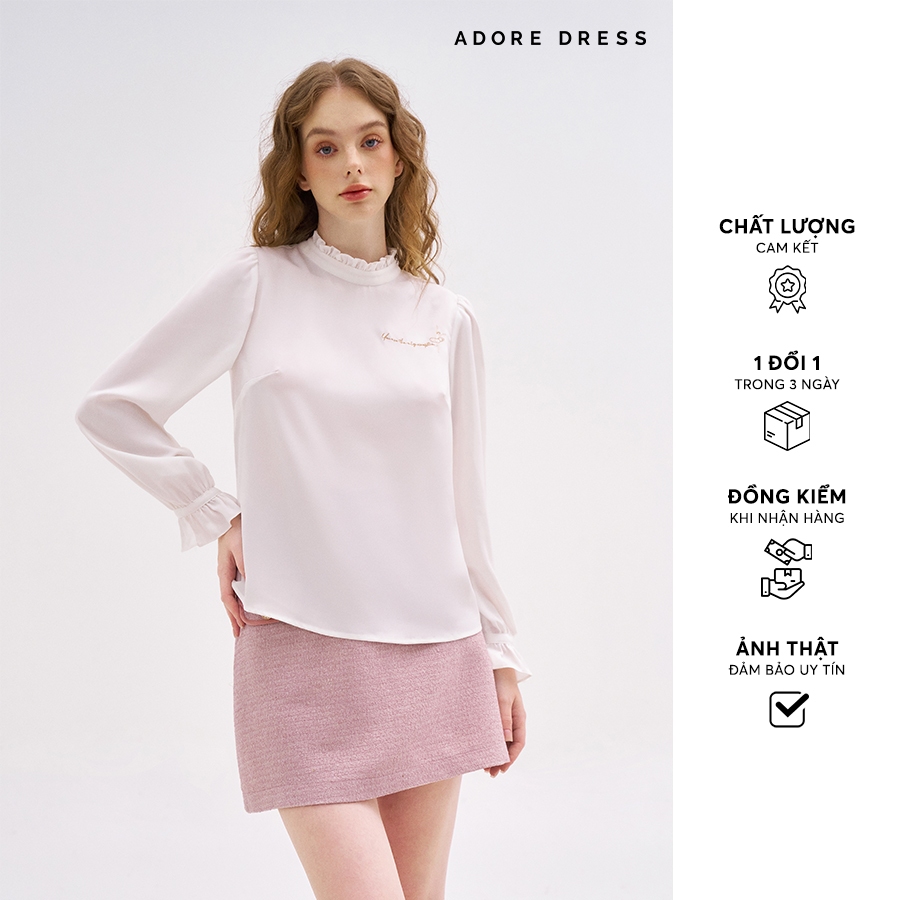 Áo sơ mi Tops casual style lụa trắng thêu cổ bèo 312TO1105 ADORE DRESS