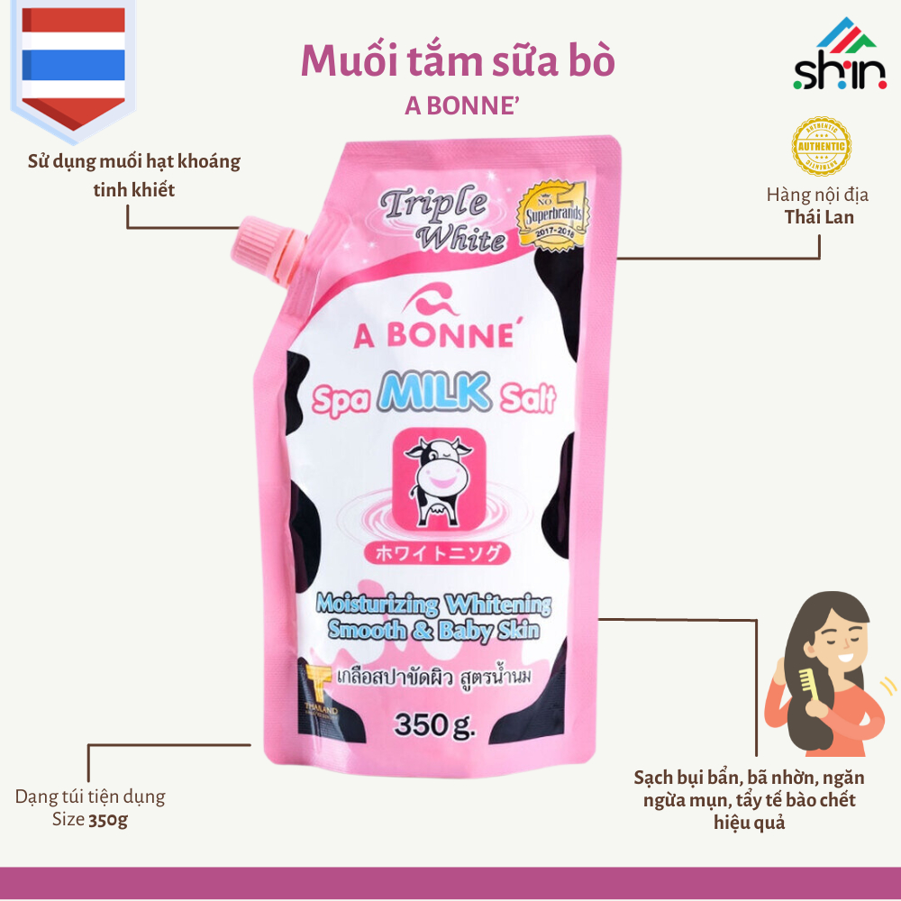 Muối Tắm Sữa Bò - Tẩy Tế Bào Da Chết Body Cơ Thể A Bonne Trắng Sáng Mềm Da Dưỡng Ẩm Spa Milk Salt Thái Lan 350Gr