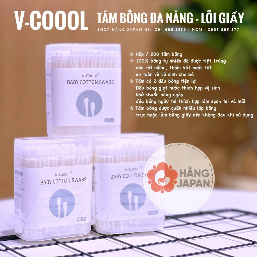 Tăm bông cao cấp VCOOL vệ sinh răng miệng mắt mũi cho bé - Hàng chính hãng