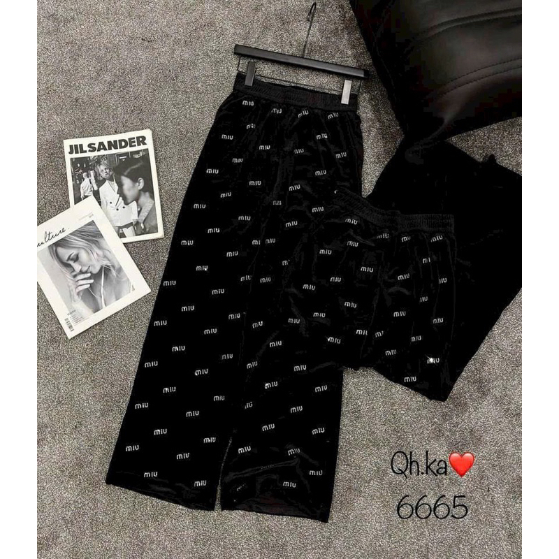 QUẦN XUÔNG NHUNG ĐÍNH ĐÁ CHỮ HÃNG CẠP CHUN DÂY XÍCH MS16299