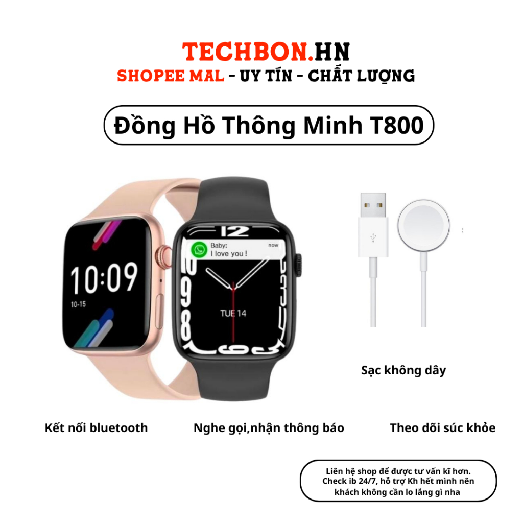 Đồng Hồ Thông Minh T800 Promax Bản 5.0 Kết Nối Bluetooth Nghe Gọi Nhận Thông Báo Hỗ Trợ Thể Thao HH10 TECHBONHN