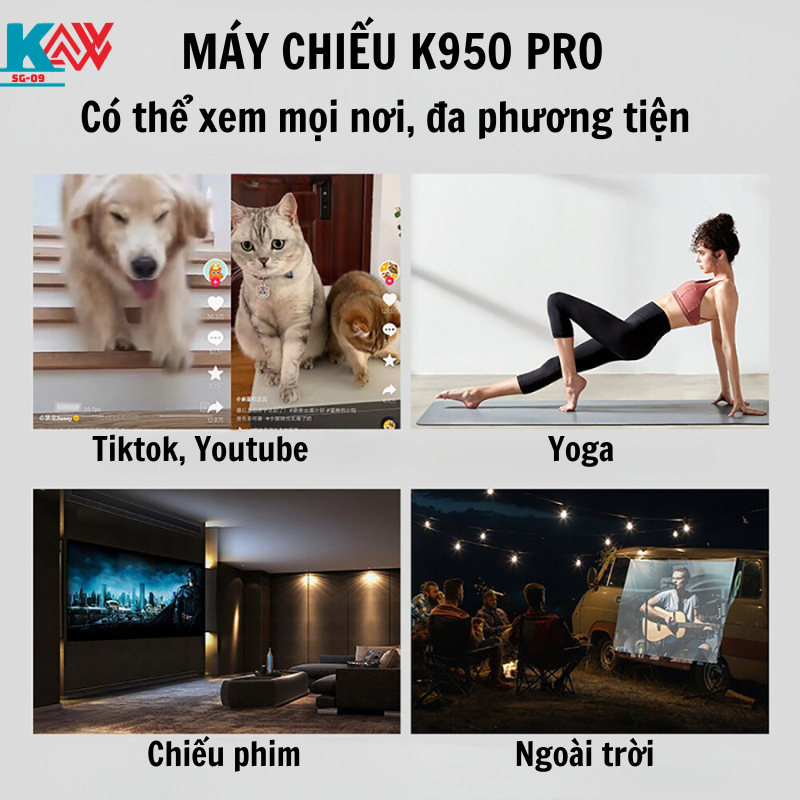 Máy chiếu mini KAW KP950 Full Hd Siêu nét , Kết nối điện thoại, laptop dễ dàng, dạy học, văn phòng, Bảo hành 1tháng