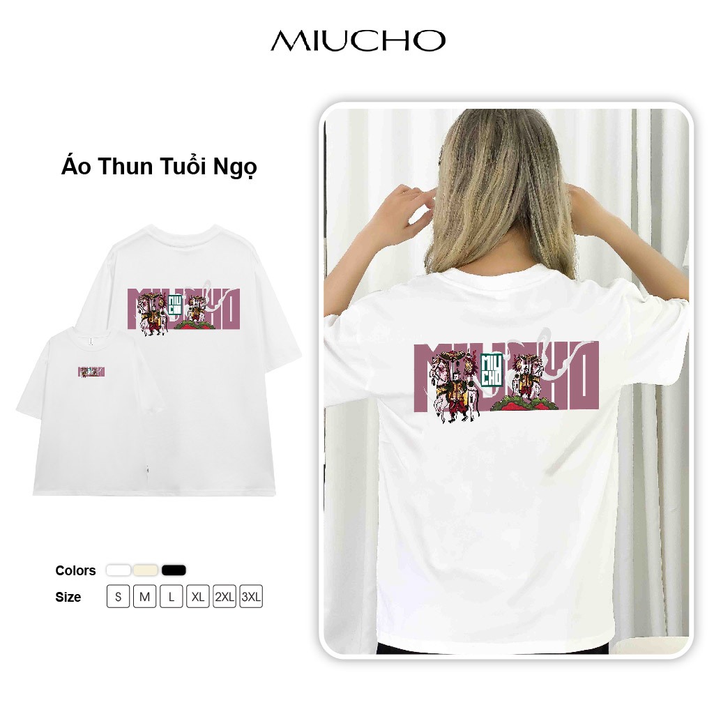 Áo thun unisex form rộng tuổi Ngọ Đông Hồ ATD518 Miucho cotton cổ tròn in graphic
