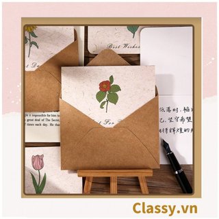 Thiệp Cổ điển Vintage in hình lá cây, giấy art sang trọng kèm phong bì giấy kraft và nhãn dán Sticker Classy Q625