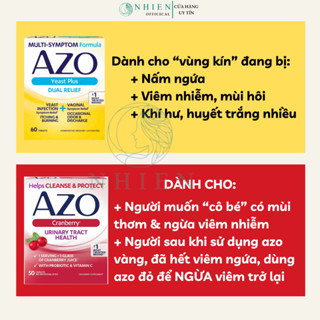  Viên uống Azo vàng Yeast Plus giảm viêm ngứa vùng kín 60 viên 