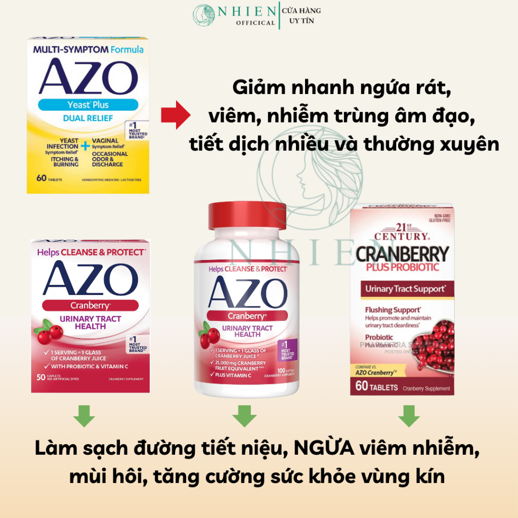 Viên uống Azo vàng Yeast Plus giảm viêm ngứa vùng kín 60 viên