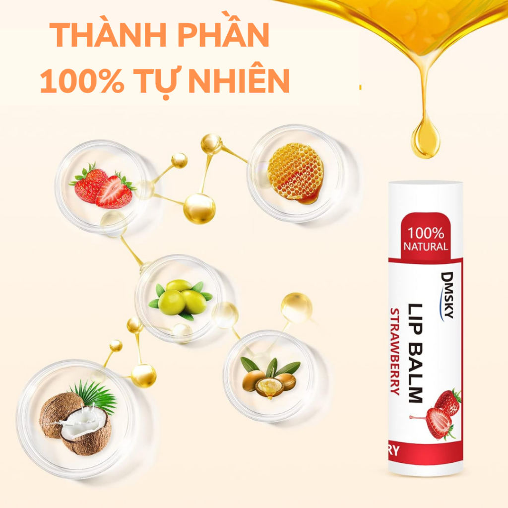 Son dưỡng môi tự nhiên không màu DMSKY giúp làm mềm môi, giảm môi khô, bong tróc, nứt nẻ