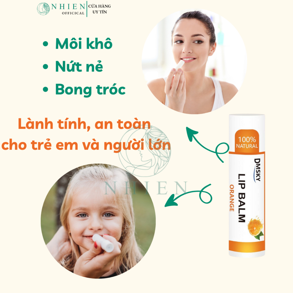 Son dưỡng môi tự nhiên không màu DMSKY giúp làm mềm môi, giảm môi khô, bong tróc, nứt nẻ
