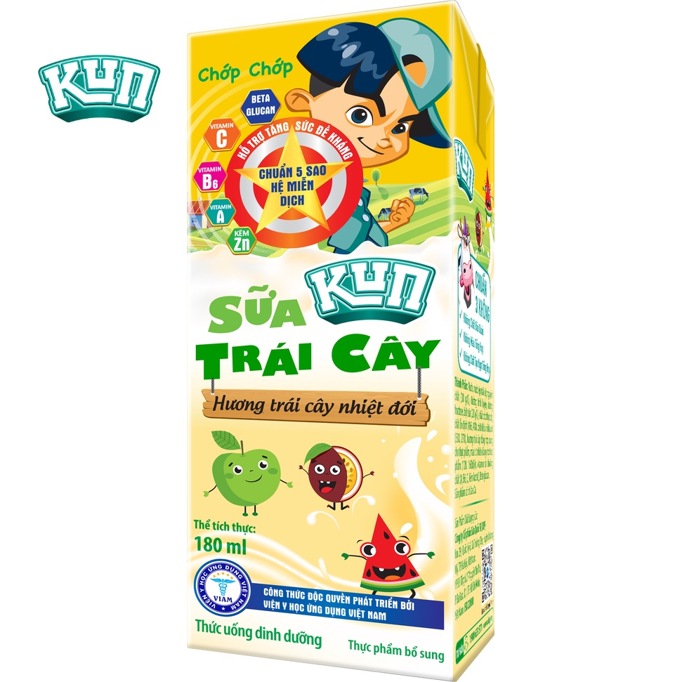 Thùng 48 hộp sữa trái cây nhiệt đới Kun  180ml