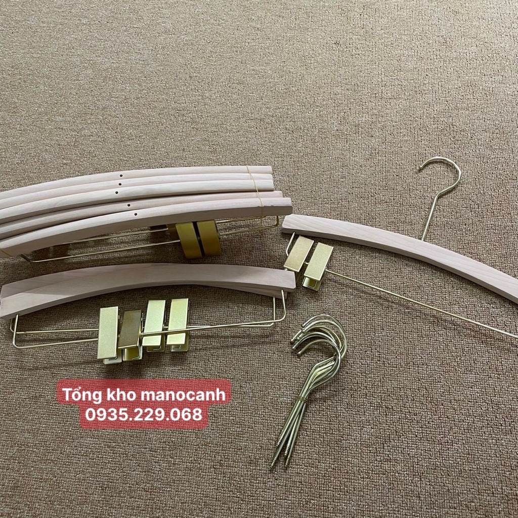 Móc Kẹp Gỗ Mộc Hình Cung Má Kẹp Vàng/ Bạc