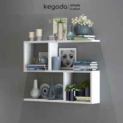 Kệ Sách Gỗ Trang Trí Treo Tường 3 Tầng KEGODA Dài 60cm, Không Cần Khoan, Tặng Kèm Phụ Kiện KT60