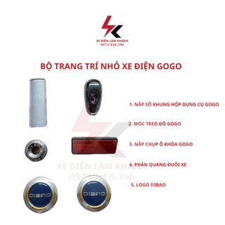 Bộ Trang Trí Nhỏ Xe Điện Gogo (Logo Dibao, Phản Quang Đuôi Xe, Nắp Chụp Ổ Khóa, Móc Treo Đồ, Nắp Số Khung Gáy Xám Gogo)
