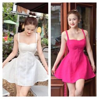 Đầm linen xước thắt dây điều chỉnh xinh xắn