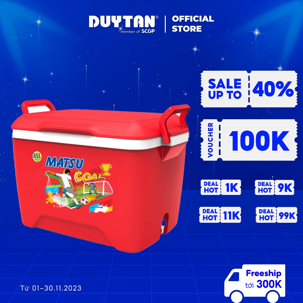 Thùng đá nhựa Duy Tân kiểu dáng vuông dung tích 45 lít