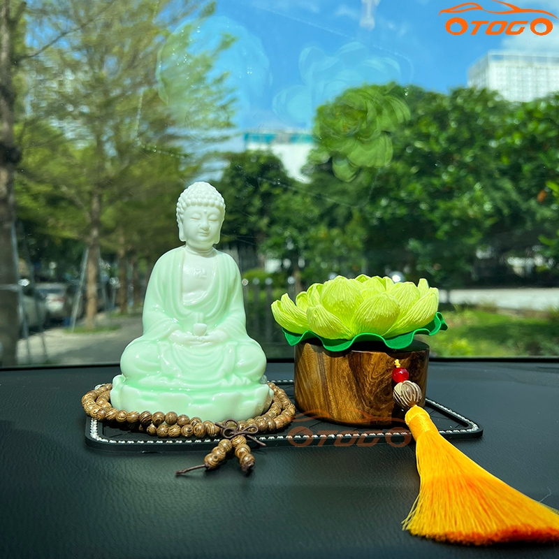 Set Tượng Phật Adida Sứ Đài Sen Và Liên Hoa Để Ô Tô , Tượng Phật Tổ Ngự Đài Sen