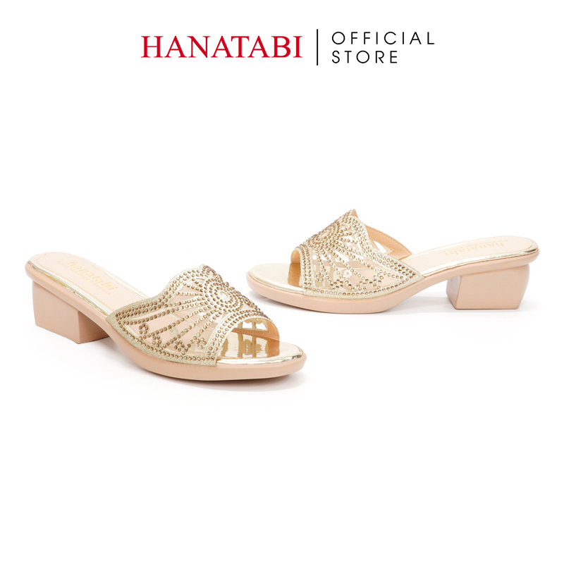 Dép Gót Nữ Hanatabi Quai Lưới Đính Xoàn Gót Cao 5cm Dế PU Siêu Nhẹ Mã HNDE5F926